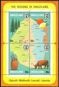 Souvenir Sheet, Map of Swaziland and produce, Swaziland,  , Cattle, Maps