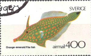 Stamp, Orange emerald file fish, Cinderellas,  , Fishes