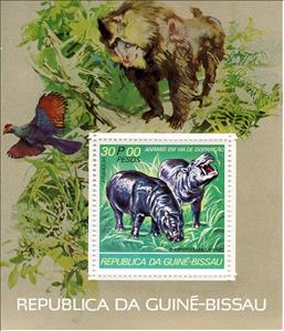 Souvenir Sheet, Pygmy Hippopotamus (Choeropsis liberiensis), Guinea-Bissau,  