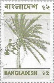 Stamp, Man harvesting coconuts, Bangladesh,  , Fruits, Palm-trees, Plants (Flora)