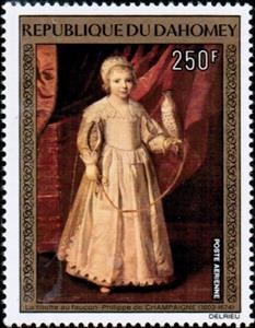 Stamp, Girl with Falcon, by Philippe de Champaigne, Dahomey,  , Artists, Paintings