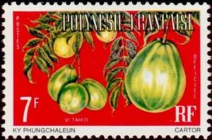 Stamp, Spondias cytherea, French Polynesia,  , Fruits, Plants (Flora)