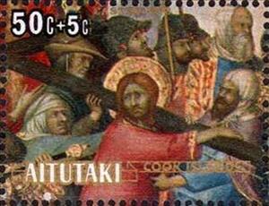 Stamp, "Jesus carrying the Cross", by Simone Martini, Aitutaki,  , Paintings