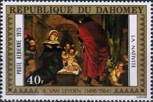 Stamp, Nativity, A. Van Leiden, Dahomey,  , Christmas, Painters, Paintings