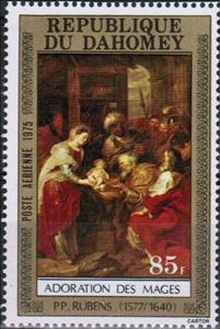 Stamp, Adoration des Mages, PP Rubens, Dahomey,  , Christmas, Painters, Paintings