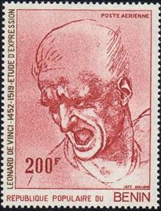 Stamp, Anguish, man’s head by Da Vinci., Benin,  , Paintings