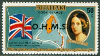 Flag, map of Aitutaki & Queen Victoria