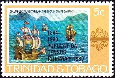 Stamp, Painting of Columbus Sailing through the Bocas, by A. Camps…, Trinidad and Tobago,  