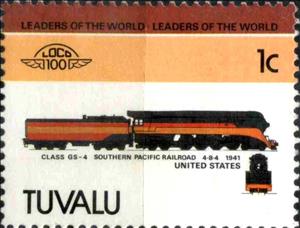 Stamp, Class GS-4 Southern Pacific Railroad 4-8-4 1941 USA, Tuvalu,  , Locomotives, Transport