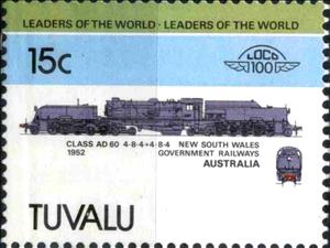 Stamp, Class AD 60 4-8-4+4-8-4 New South Wales Government Railways…, Tuvalu,  , Locomotives, Transport