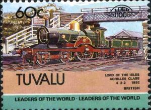 Stamp, Lord of the Isles Achilles Class 4-2-2 1892 British, Tuvalu,  , Locomotives, Transport