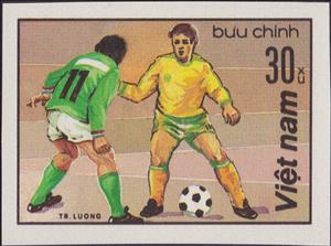Stamp, Two players, Vietnam,  , Football (Soccer), Sport
