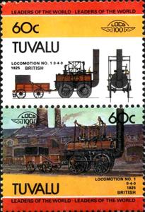Se-tenant, Locomotion NO. 1 0-4-0 1825 British, Tuvalu,  , Locomotives, Transport