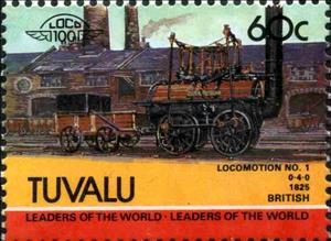 Stamp, Locomotion NO. 1 0-4-0 1825 British, Tuvalu,  , Locomotives, Transport