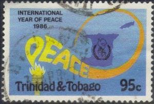 Stamp, Peace slogan with torch of flames, Trinidad and Tobago,  