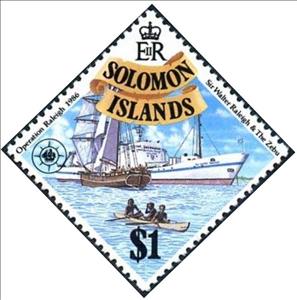 Stamp, Sir Walter Raleigh & the Zebu, Solomon Islands,  , Sailing Ships, Ships