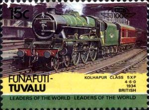 Stamp, Kolhapur Class 5X P 4-6-0 1934 British, Tuvalu,  , Locomotives, Transport