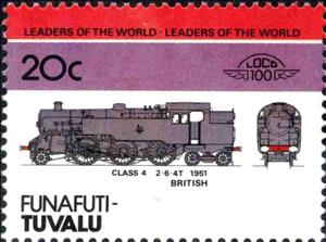 Stamp, Class 4 2-6-4T 1951 British, Tuvalu,  , Locomotives, Transport