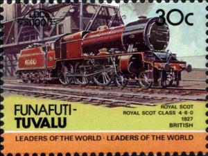 Stamp, Royal Scot Class 4-6-0 1927 British, Tuvalu,  , Locomotives, Transport