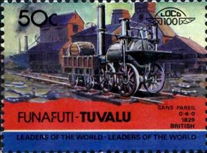Stamp, Sans Pareil 0-4-0 1829 British, Tuvalu,  , Locomotives, Transport