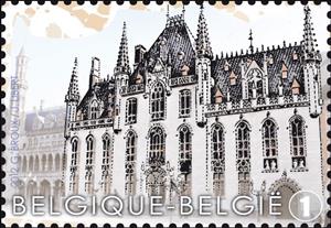 Stamp, Market Square of Bruges: The Provincial Court, Belgium,  