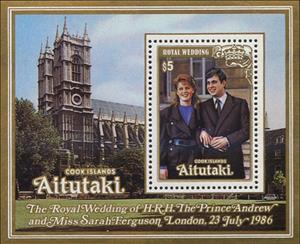 Souvenir Sheet, Wedding of Prince Andrew and Sarah Ferguson, Aitutaki,  