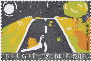 Stamp, Road Safety: Go for zero.  Drawning by Jean-Louis Verbaert, Belgium,  , Roadsafety
