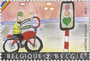 Stamp, Road Safety: Go for zero.  Drawning by Antoine Buscemi, Belgium,  , Roadsafety