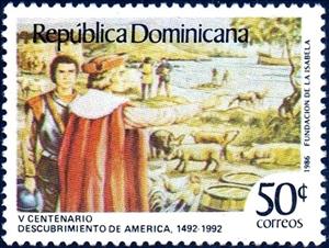Stamp, 500th Anniversary of the discovery of America, Dominican Republic,  