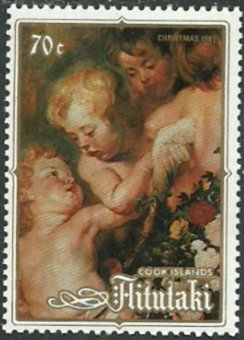 Stamp, Virgin and Child in a Flower Garland (detail), Aitutaki,  , Paintings
