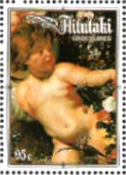 Stamp, Virgin and Child in a Flower Garland (detail), Aitutaki,  , Paintings