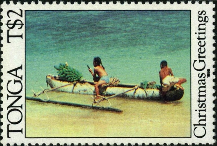 Children on outrigger canoe