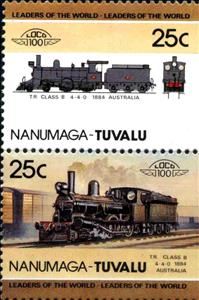 Se-tenant, TR Class B 4-4-0 1884 Australia, Tuvalu,  , Locomotives, Railways, Steam Traction