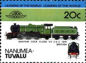 Stamp, Bantam Cock Class V4 2-6-2 1941 British, Tuvalu,  , Locomotives, Railways, Steam Traction
