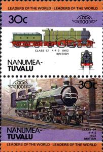 Se-tenant, Class C1 4-4-2 1902 British, Tuvalu,  , Locomotives, Railways, Steam Traction