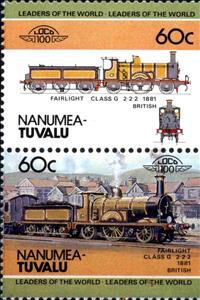 Se-tenant, Fairlight Class G 2-2-2 1881 British, Tuvalu,  , Locomotives, Railways, Steam Traction