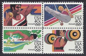 Se-tenant, LA Summer Olympics Airmail 40c setanent, United States of America,  , Gymnastics, Olympic Games, Sport