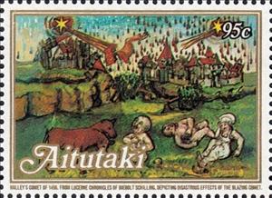 Stamp, Halley's Comet, illustration, Luzern Chronicle, Aitutaki,  , Comets