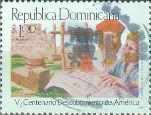 Stamp, Building fortress Santiago, Dominican Republic,  