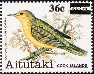 Stamp, Tahiti Reed-warbler (Acrocephalus caffer), Aitutaki,  , Animals (Fauna), Birds