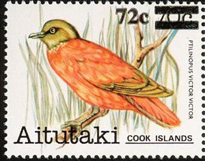 Stamp, Orange Dove (Chrysoena victor), Aitutaki,  , Animals (Fauna), Birds, Pigeons