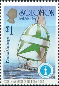 Stamp, Courageous III USA 1987, Solomon Islands,  , Sailing Ships, Ships