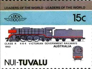 Stamp, Class R 4-6-4 Victorian Government Railways 1950 Australia, Tuvalu,  , Locomotives, Railways, Steam Traction