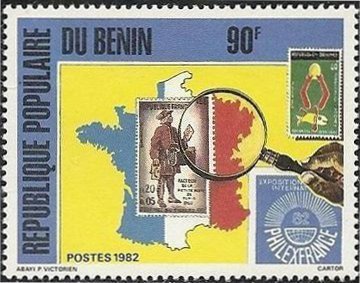 TP No. 1285 of france on map TP No. 308 of dahomey