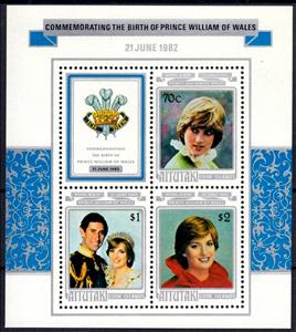 Souvenir Sheet, Commemorating the Birth of Prince William of Wales, Aitutaki,  