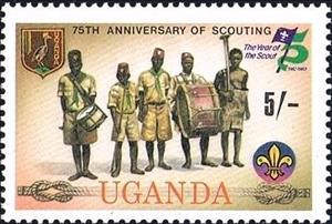 Stamp, The 75th Anniversary of Boy Scout Movement, Uganda,  , Anniversaries and Jubilees, Scouting
