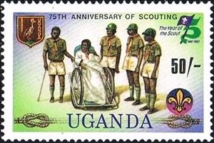 Stamp, The 75th Anniversary of Boy Scout Movement, Uganda,  , Anniversaries and Jubilees, Scouting