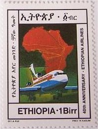 Stamp, DC-7, map, Ethiopia,  , Airlines, Aviation, Aircraft