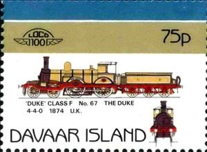 Stamp, Duke Class F No.67 The Duke 4-4-0 1874 UK, Cinderellas,  , Locomotives