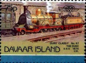 Stamp, Duke Class F No.67 The Duke 4-4-0 1874 UK, Cinderellas,  , Locomotives